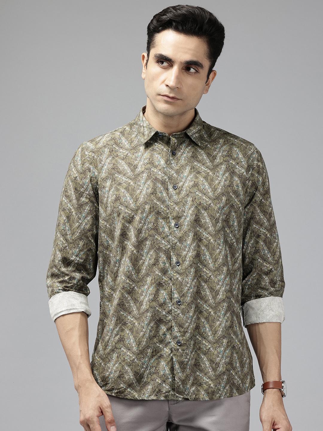 

Blackberrys Slim Fit Printed Casual Shirt, Olive