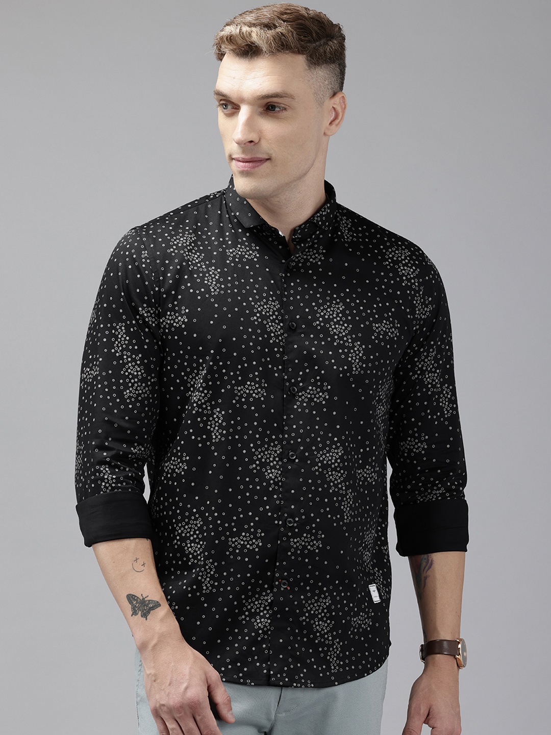 

Blackberrys Men Skinny Fit Printed Casual Shirt, Black