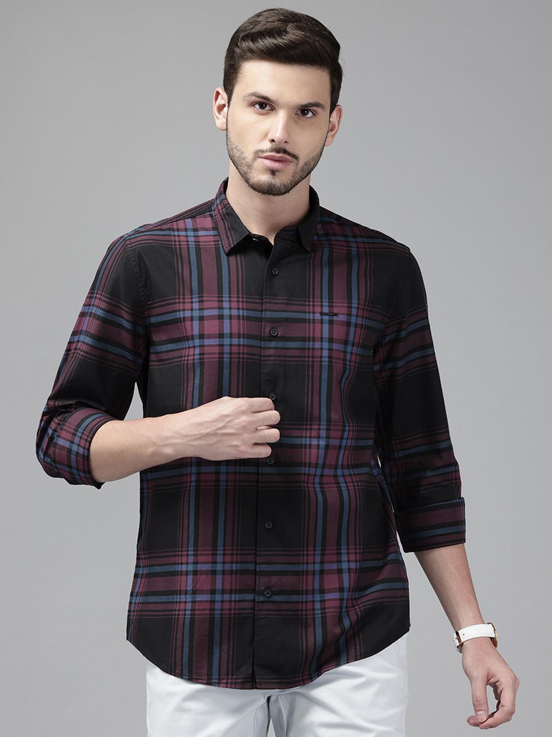 

Blackberrys Skinny Fit Tartan Checked Shirt, Black