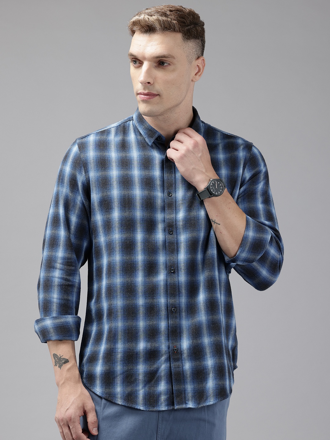 

Blackberrys Checked Slim Fit Casual Shirt, Blue