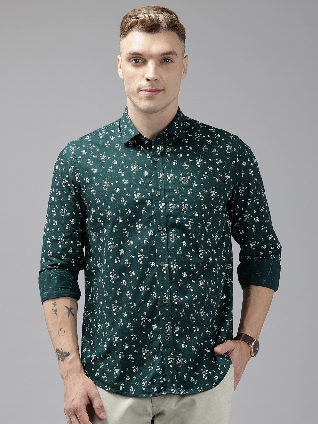 

Blackberrys Floral Print Slim Fit Shirt, Green