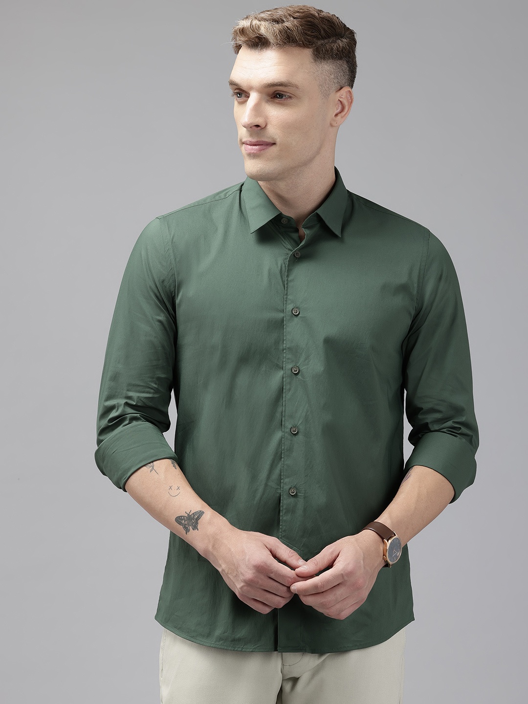 

Blackberrys Men Slim Fit Opaque Casual Shirt, Green