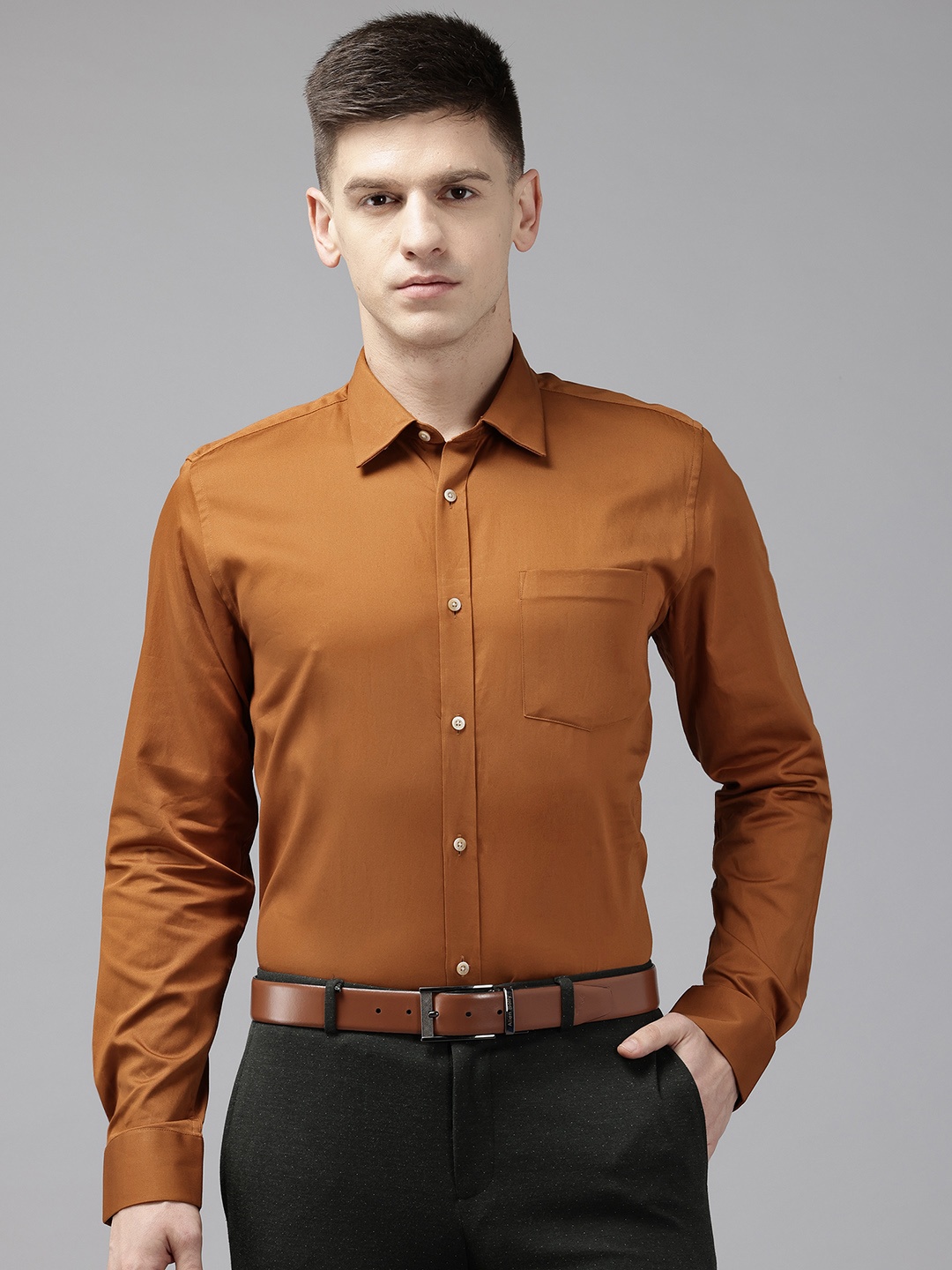 

Blackberrys Men India Slim Fit Pure Cotton Formal Shirt, Rust