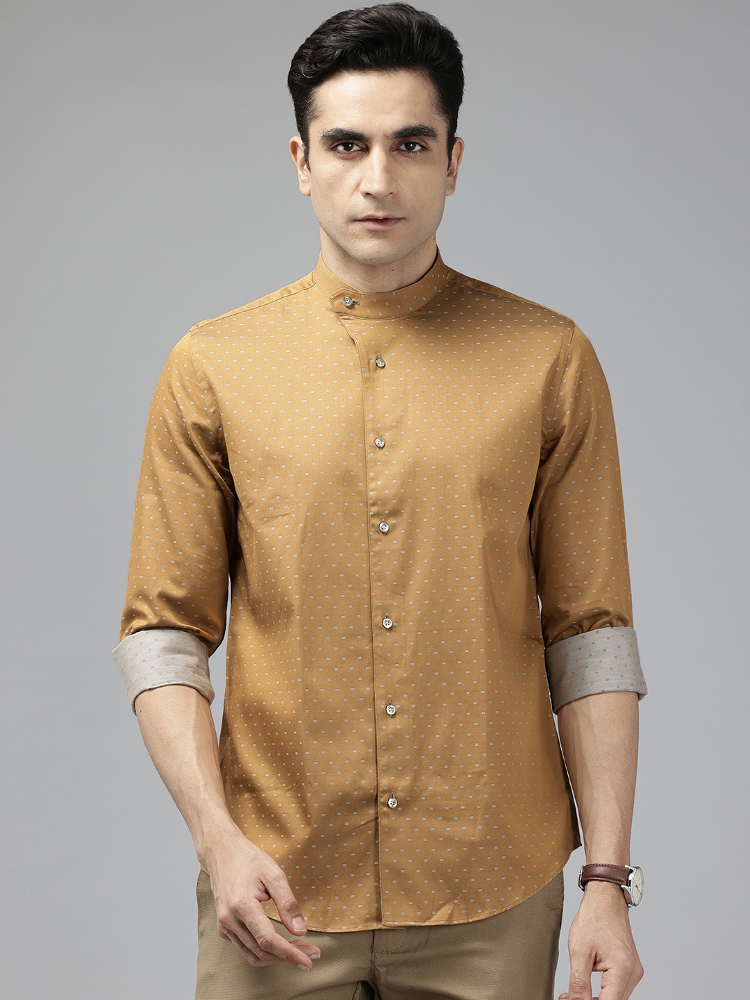 

Blackberrys Self-Design Pure Cotton Slim Fit Shirt, Mustard