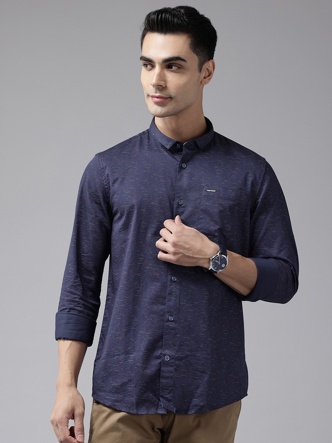 

Blackberrys Men Slim Fit Pure Cotton Printed Casual Shirt, Navy blue