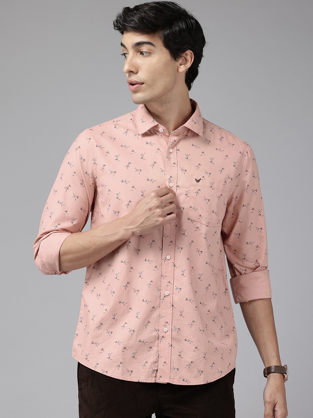 

Blackberrys Slim Fit Floral Printed Casual Shirt, Peach