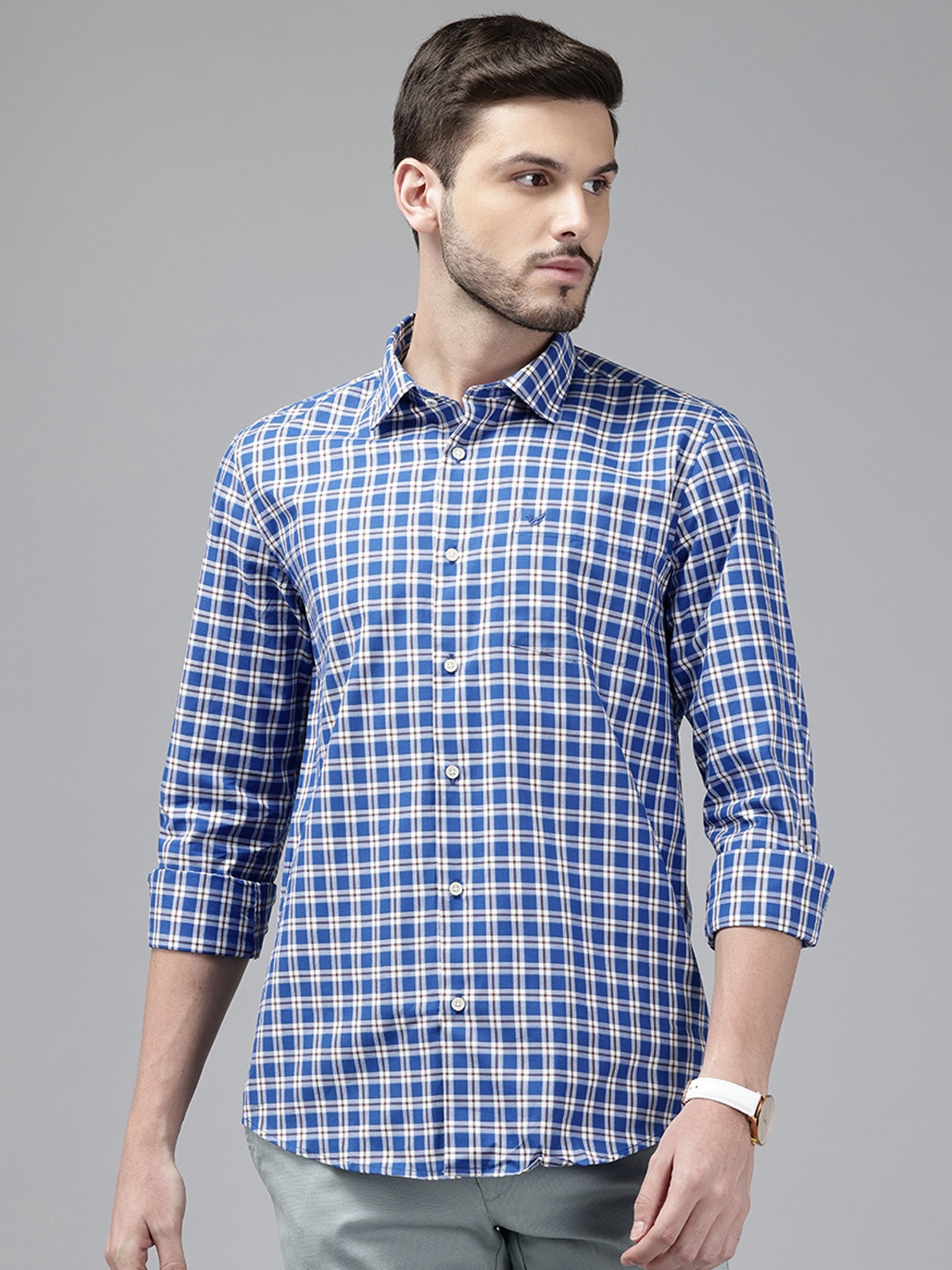 

Blackberrys Pure Cotton India Slim Fit Checked Casual Shirt, Blue