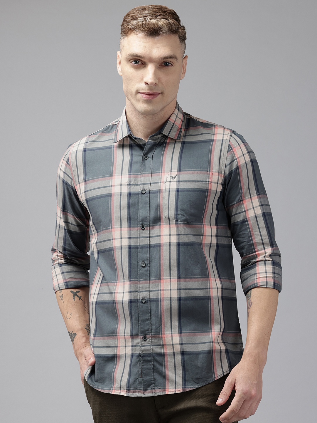 

Blackberrys Pure Cotton India Slim Fit Checked Casual Shirt, Grey