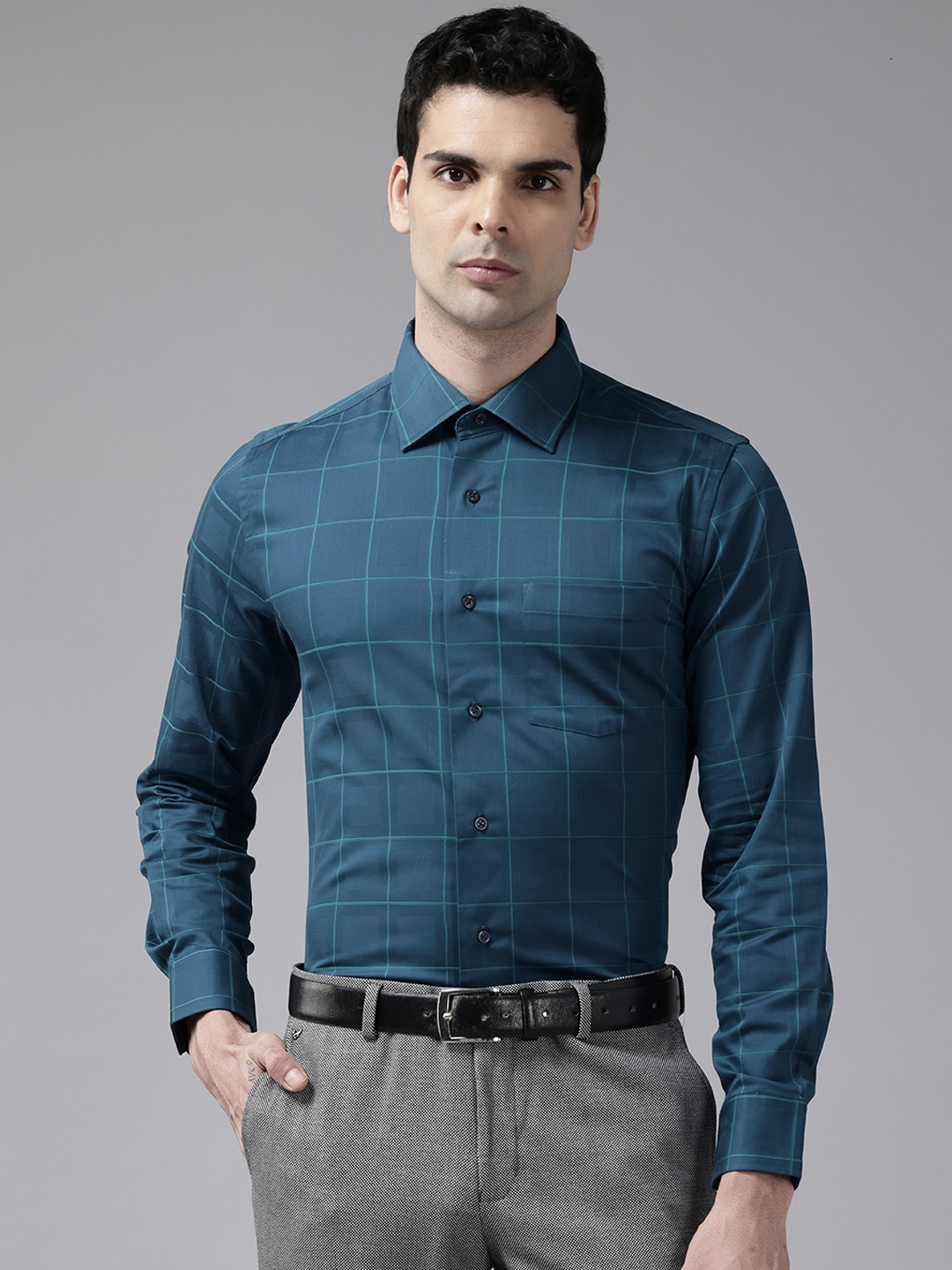 

Blackberrys Men Slim Fit Checked Formal Shirt, Teal