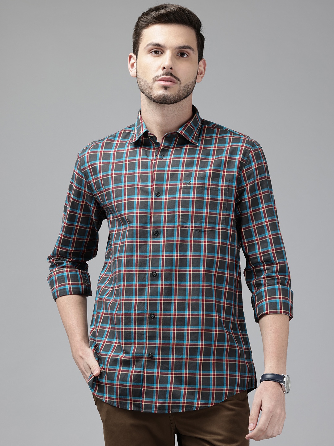 

Blackberrys Pure Cotton Slim Fit Checked Shirt, Navy blue