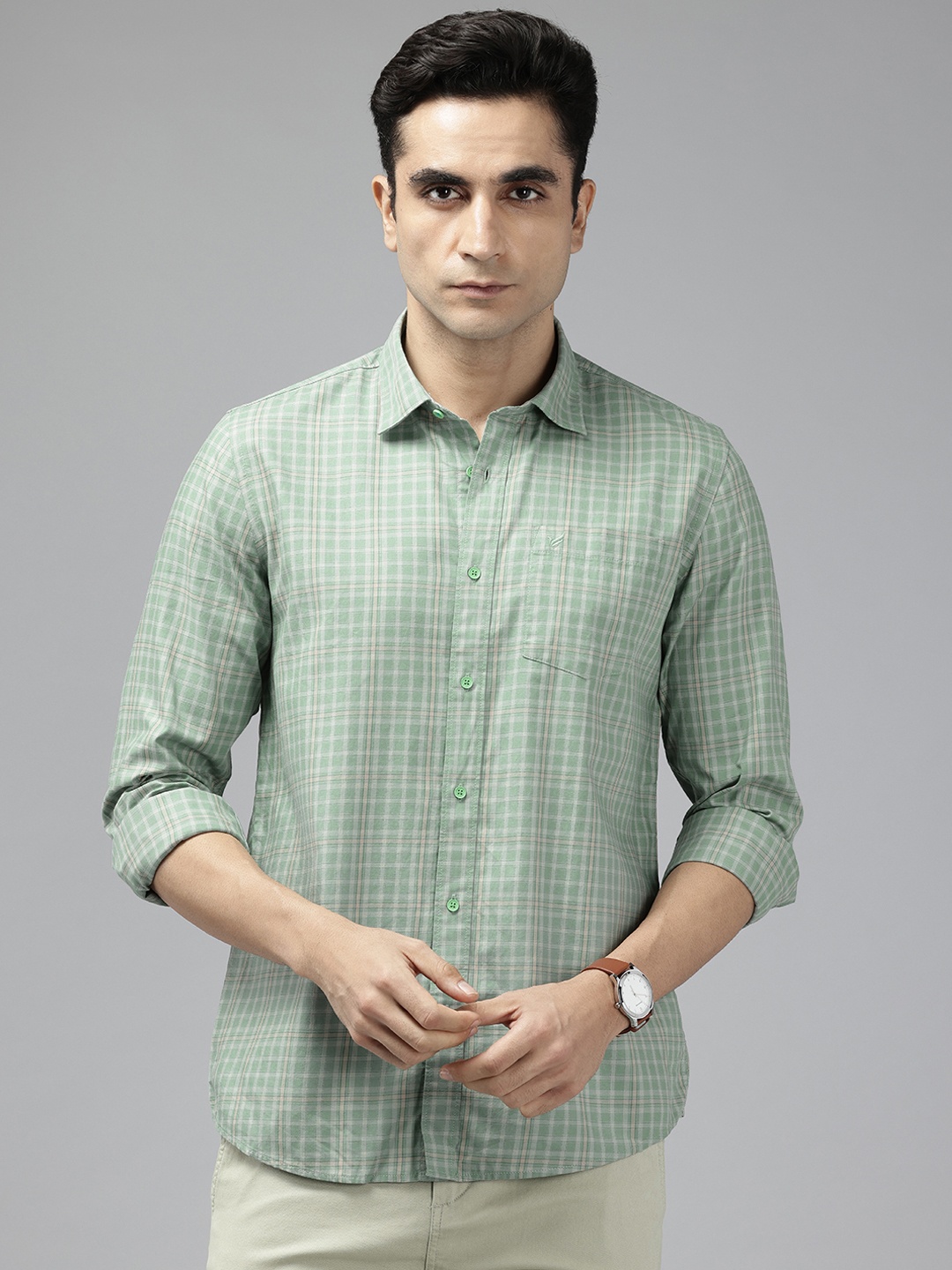 

Blackberrys India Slim Fit Cotton Checked Casual Shirt, Green