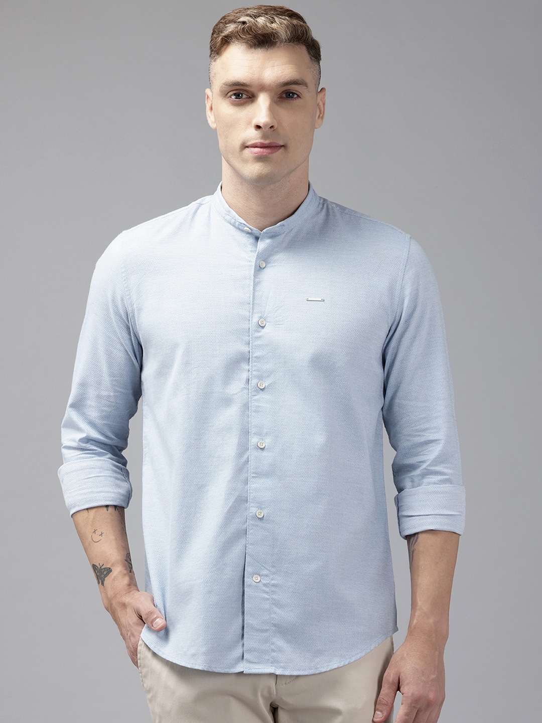 

Blackberrys Slim Fit Textured Pure Cotton Shirt, Blue