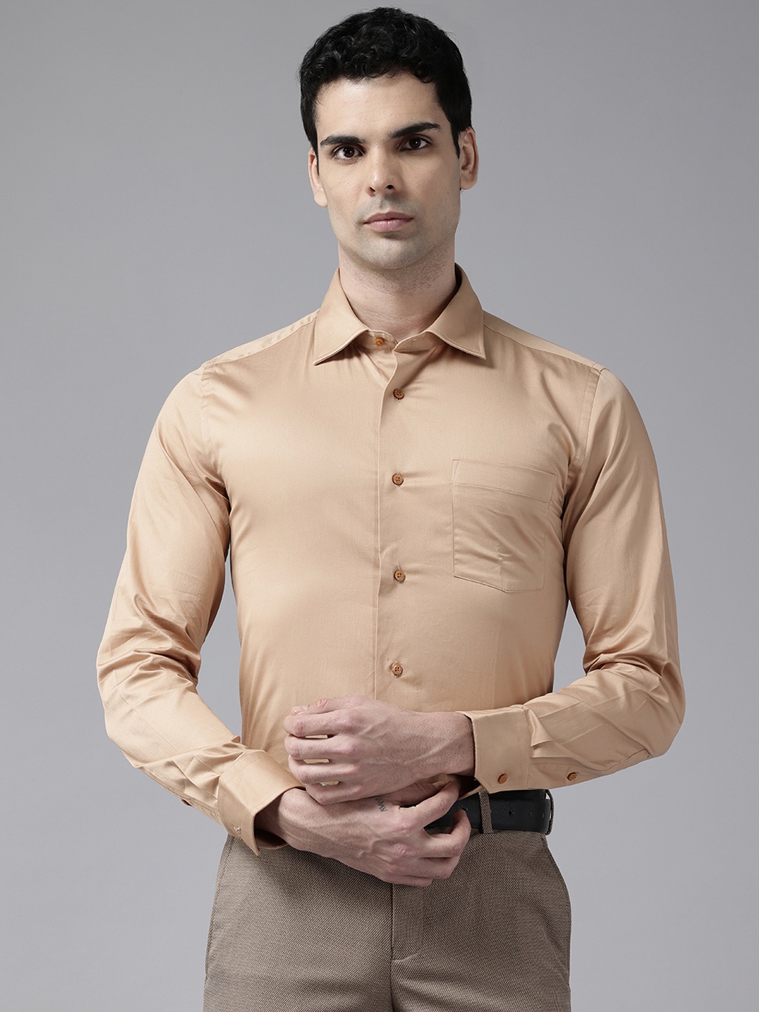 

Blackberrys Men Slim Fit Pure Cotton Formal Shirt, Khaki