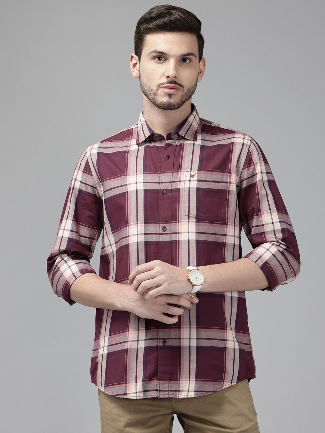 

Blackberrys India Slim Fit Cotton Checked Casual Shirt, Maroon