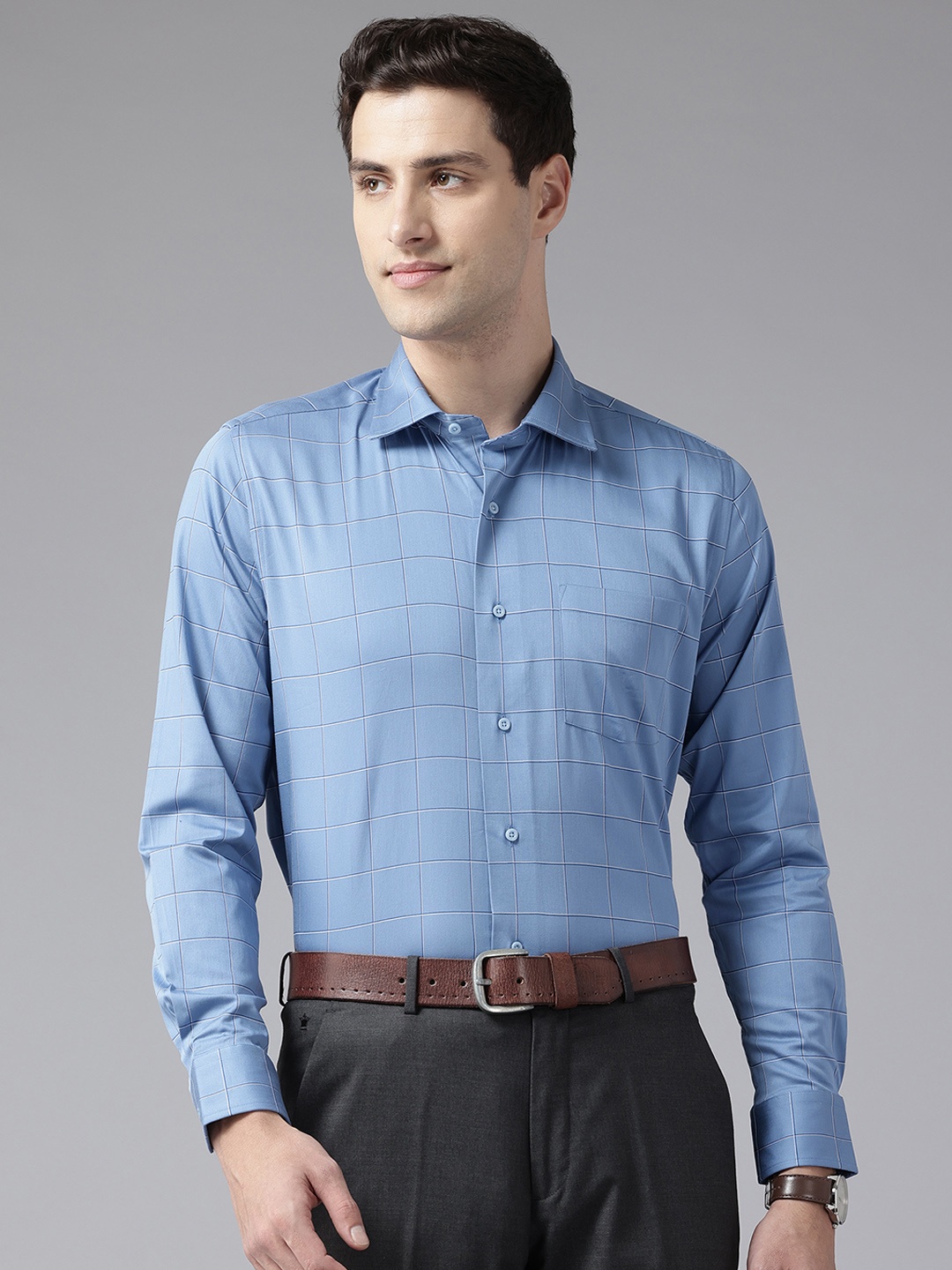 

Blackberrys Slim Fit Windowpane Checked Formal Shirt, Blue