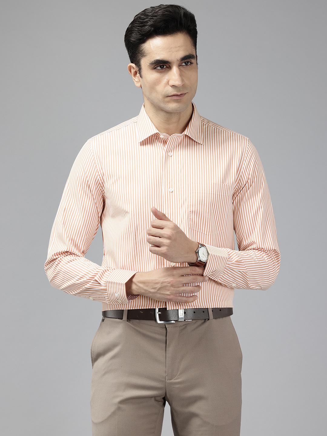 

Blackberrys India Slim Fit Cotton Striped Formal Shirt, Peach