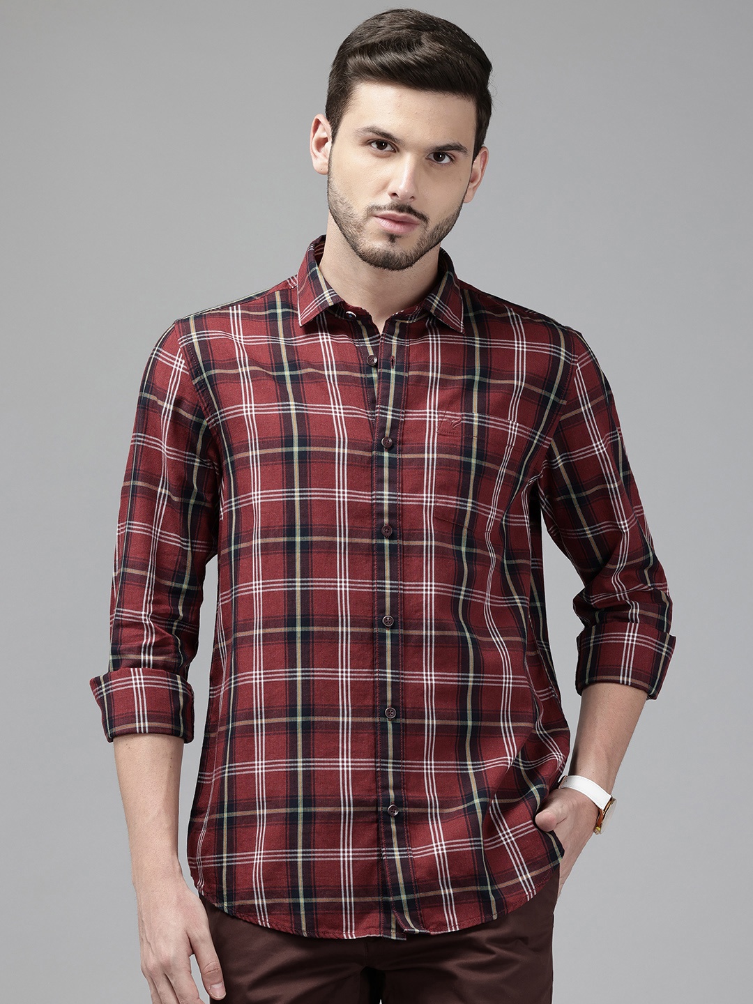 

Blackberrys India Slim Fit Cotton Checked Casual Shirt, Maroon