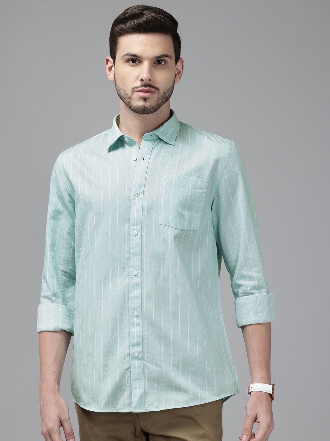 

Blackberrys Men Slim Fit Striped Casual Shirt, Blue