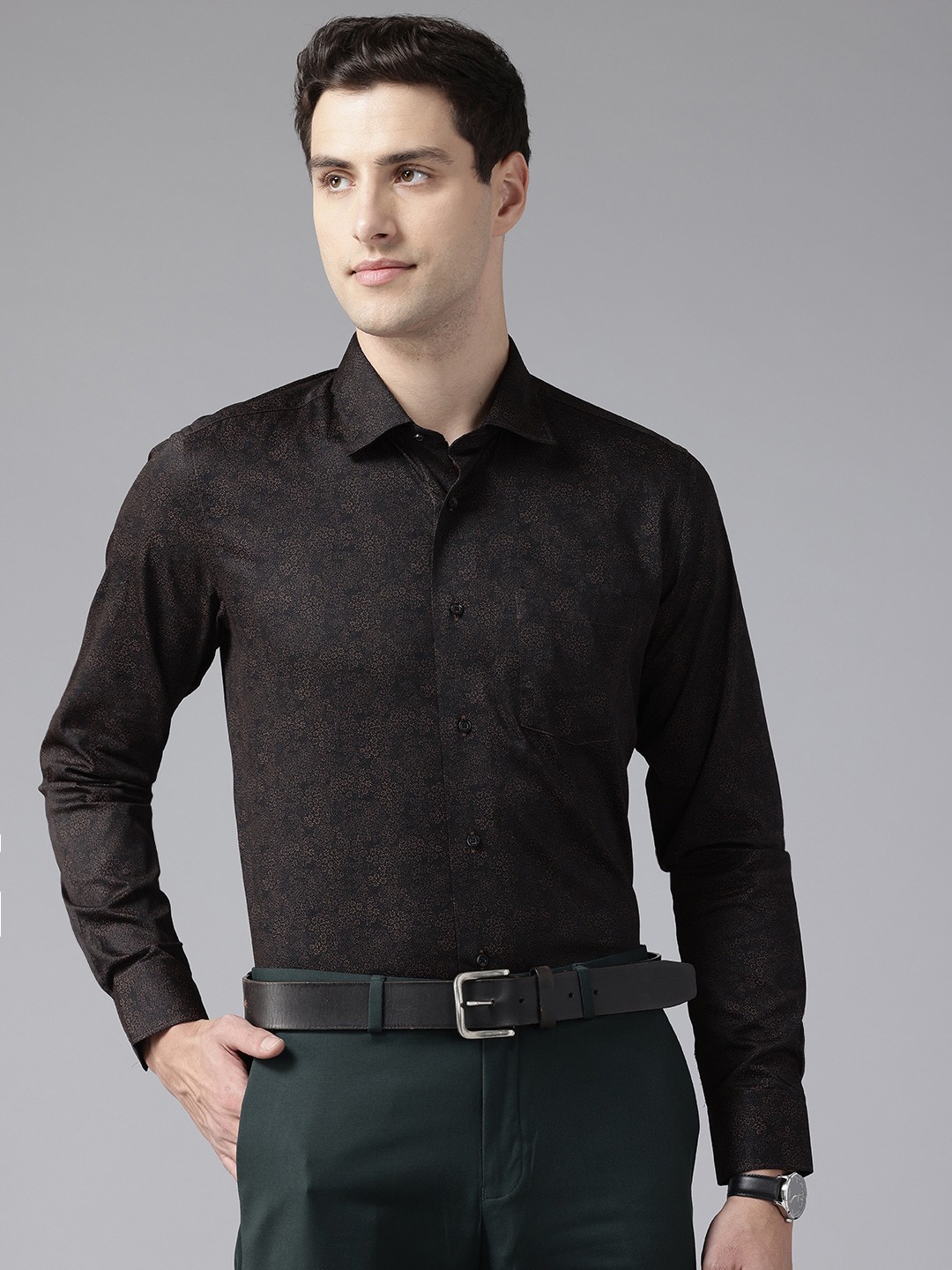 

Blackberrys Pure Cotton Slim Fit Micro Ditsy Print Formal Shirt, Black