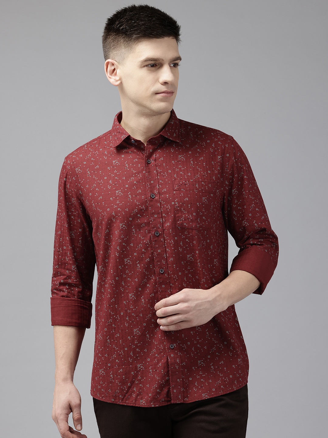 

Blackberrys Slim Fit Pure Cotton Micro Printed Casual Shirt, Maroon