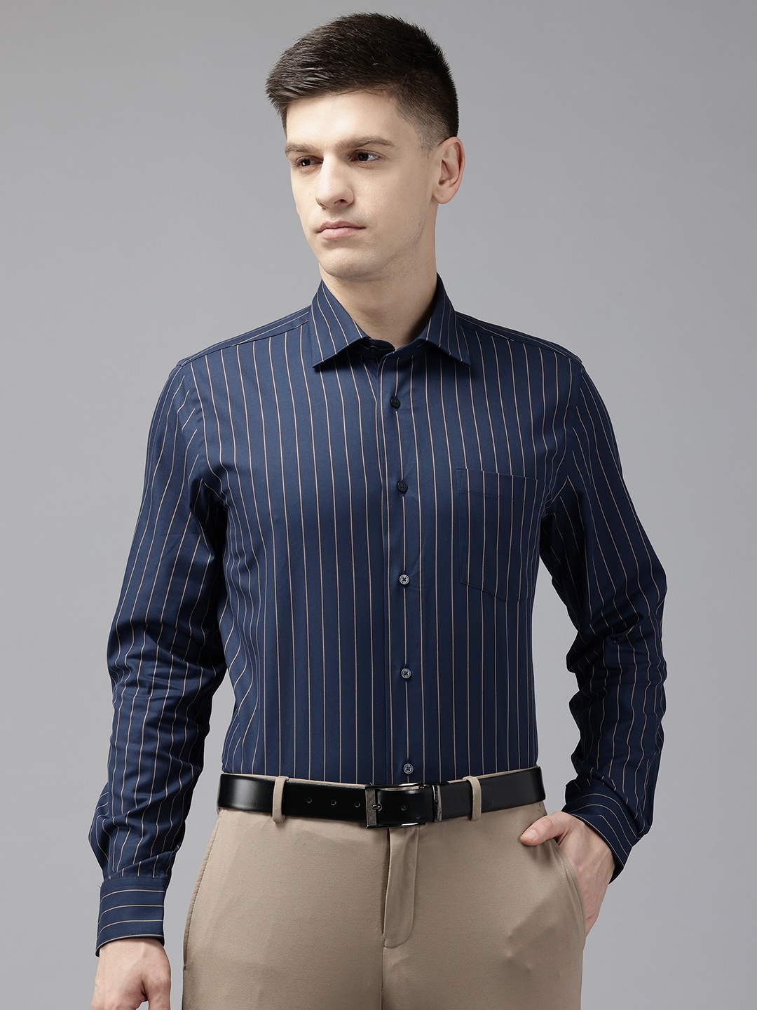

Blackberrys Slim Fit Striped Formal Shirt, Navy blue