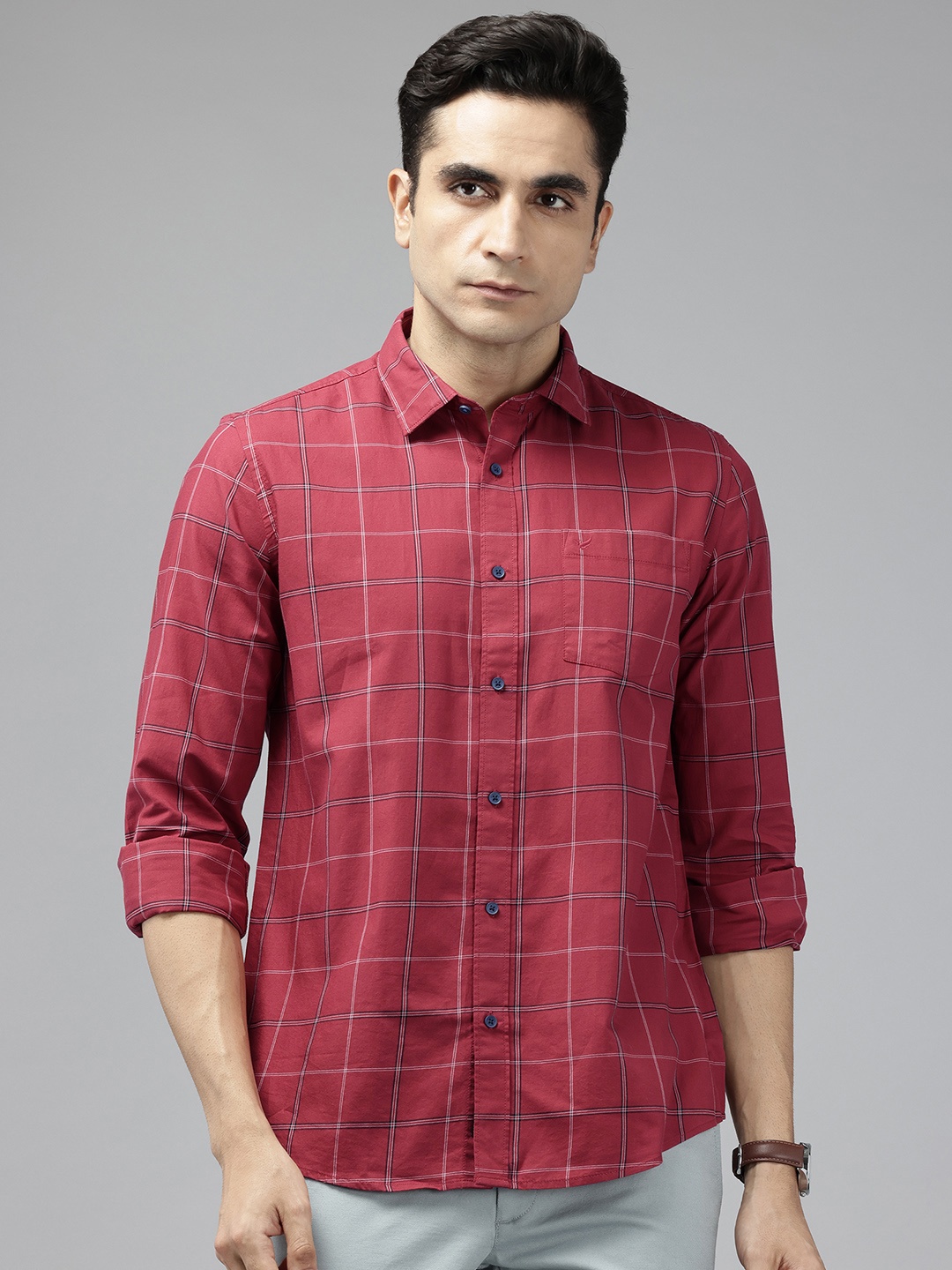

Blackberrys Men Slim Fit Cotton Checked Casual Shirt, Red
