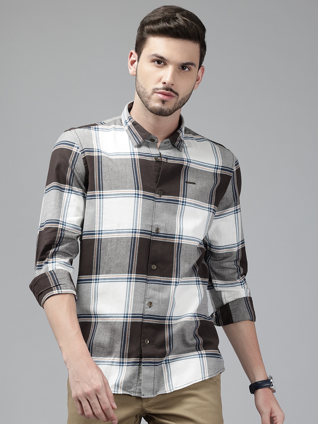 

Blackberrys Men Slim Fit Cotton Checked Casual Shirt, Black