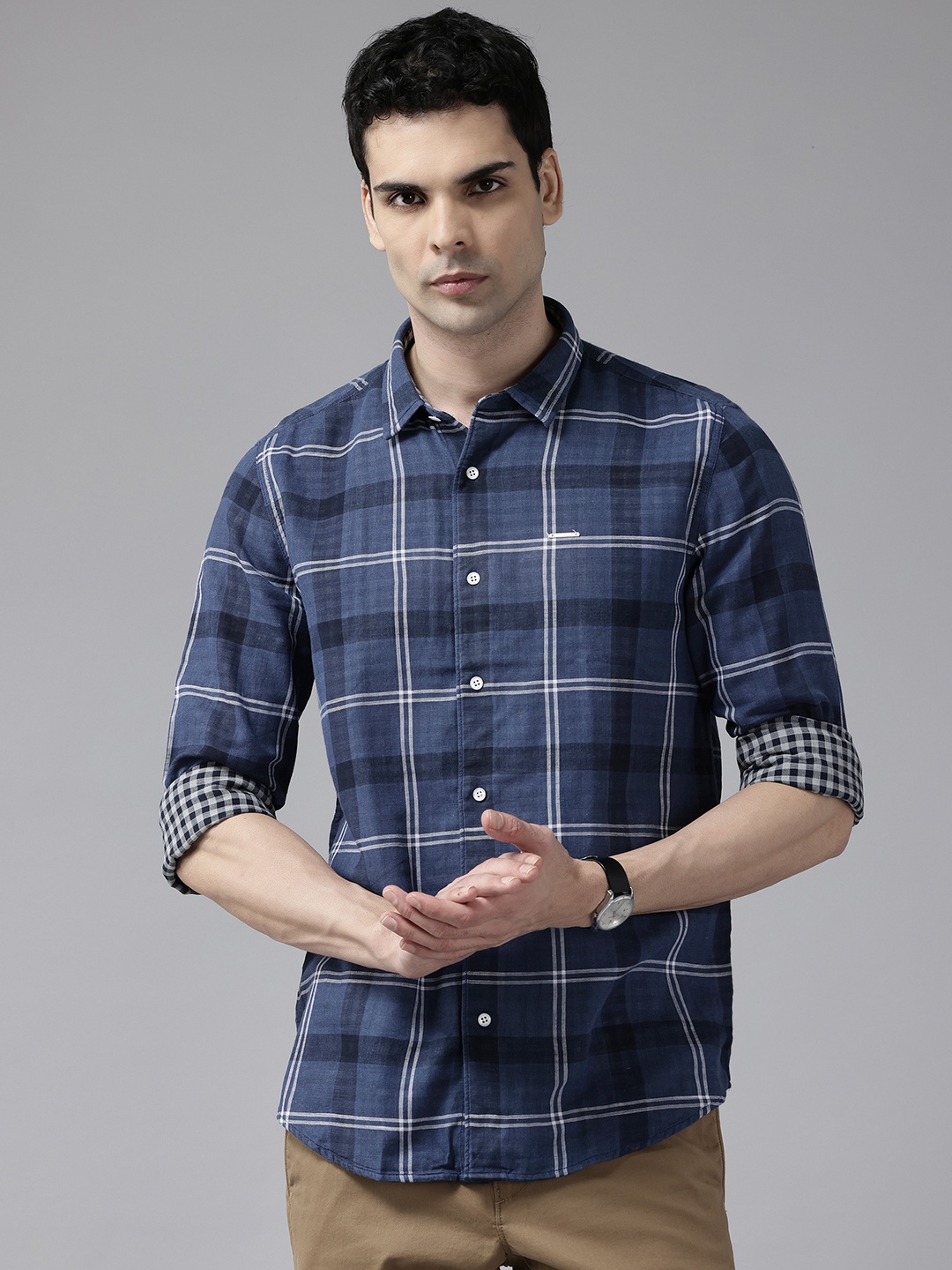 

Blackberrys Slim Fit Tartan Checks Casual Shirt, Navy blue