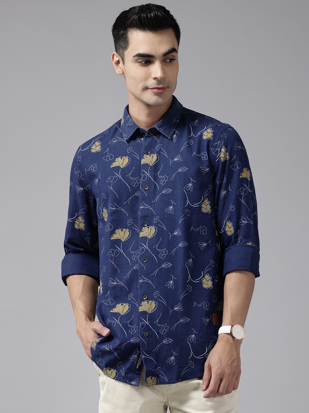 

Blackberrys India Slim Fit Floral Printed Shirt, Navy blue