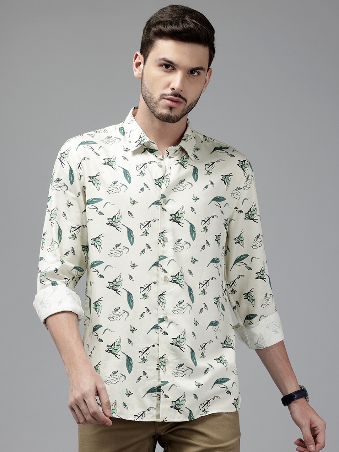 

Blackberrys Men Slim Fit Floral Opaque Printed Casual Shirt, Off white