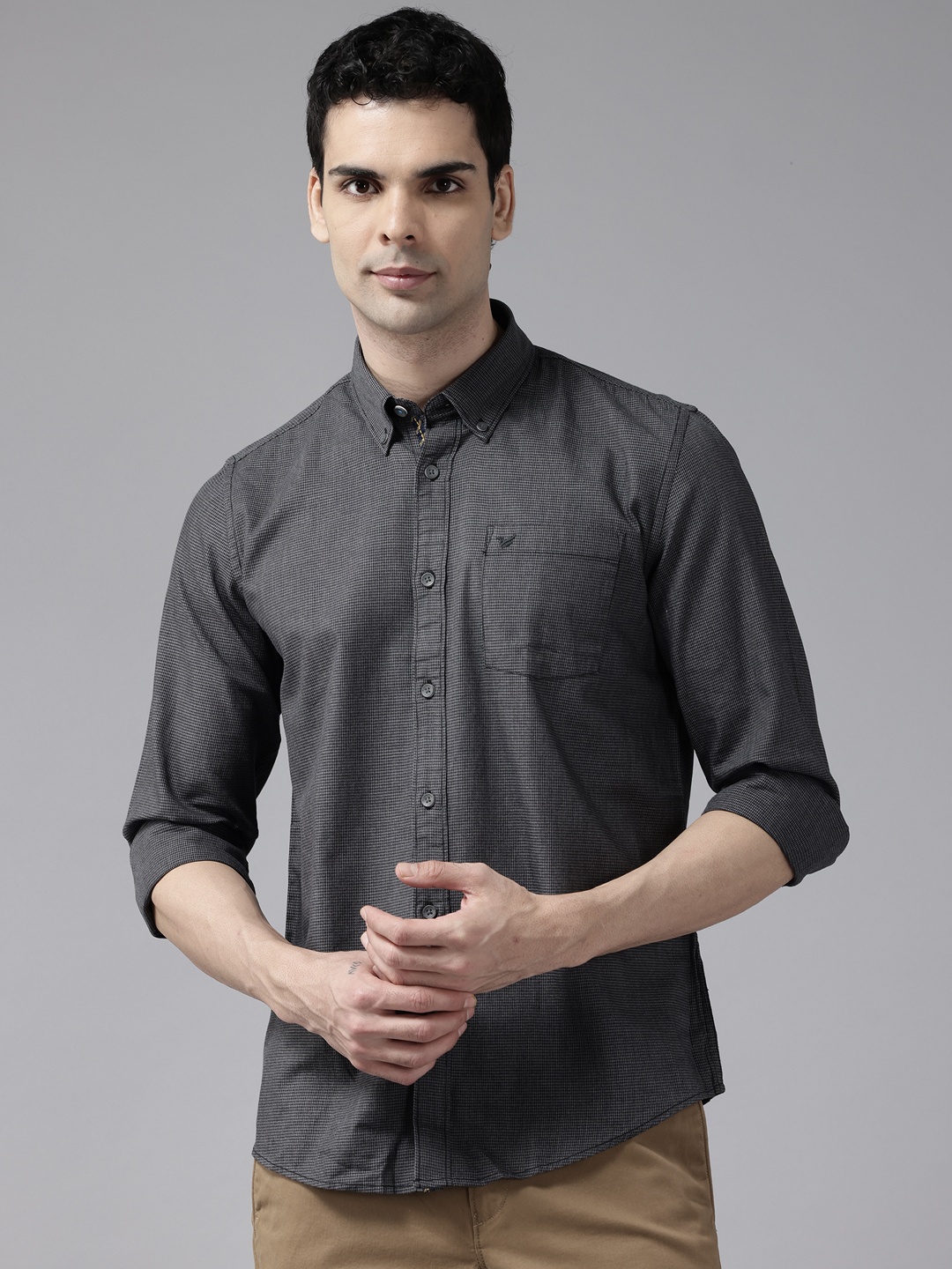 

Blackberrys Micro Checks Opaque Casual Shirt, Grey