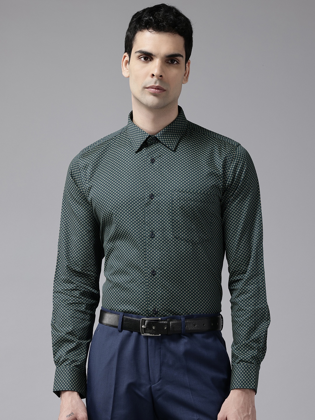 

Blackberrys Printed Formal Pure Cotton Slim Fit Shirt, Navy blue