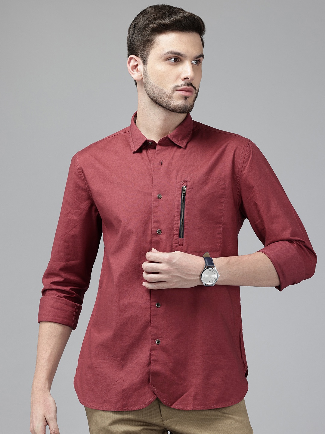 

Blackberrys Men Slim Fit Cotton Casual Shirt, Red