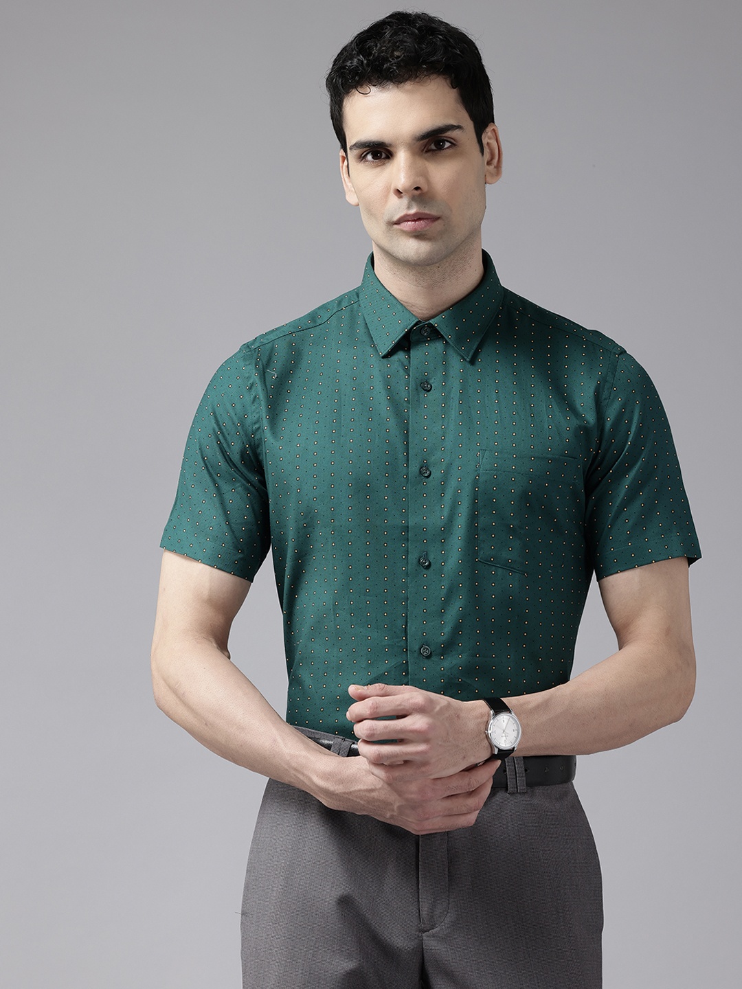 

Blackberrys Printed Pure Cotton Slim Fit Formal Shirt, Green