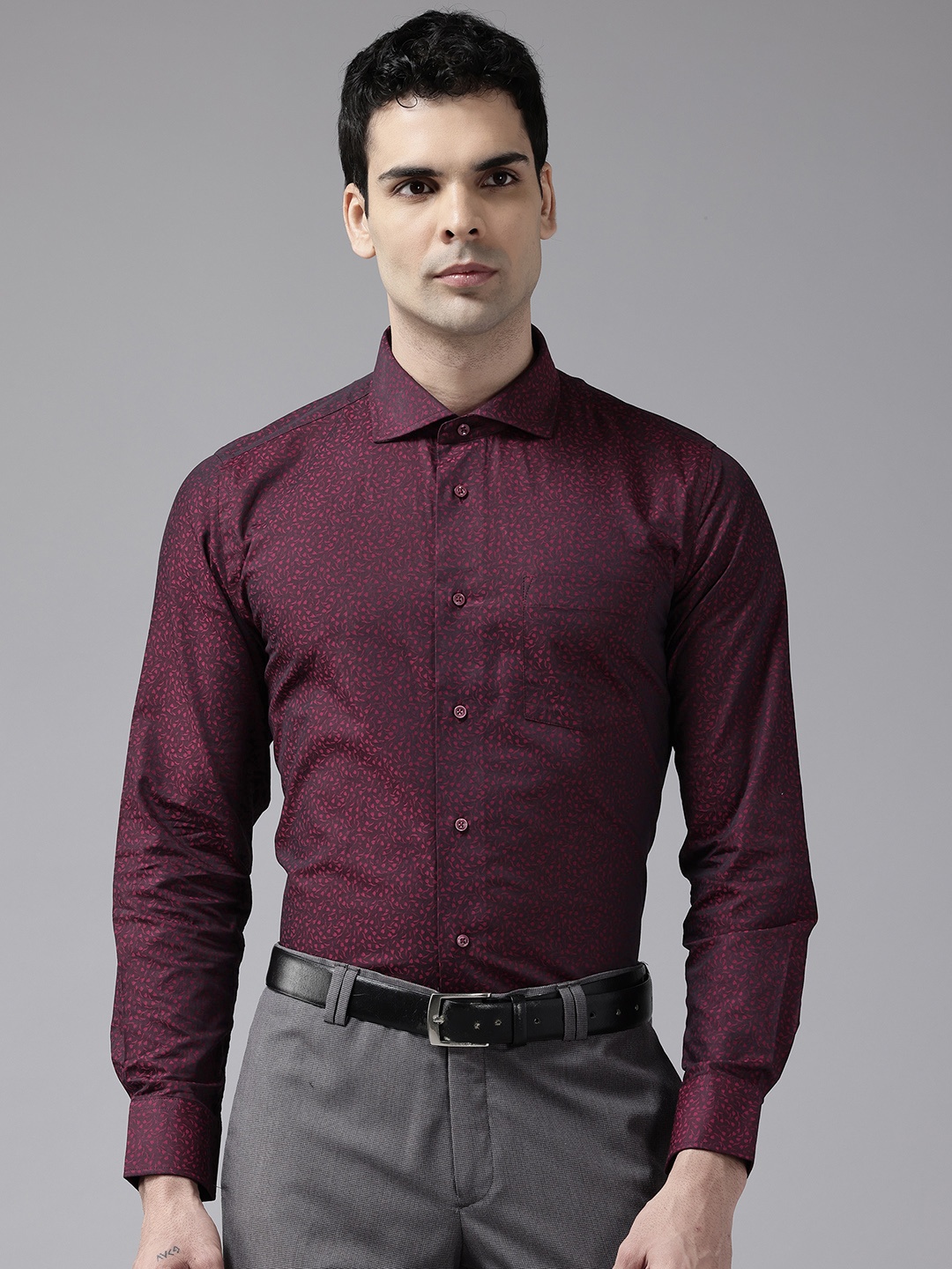 

Blackberrys Slim Fit Micro Ditsy Print Pure Cotton Formal Shirt, Burgundy