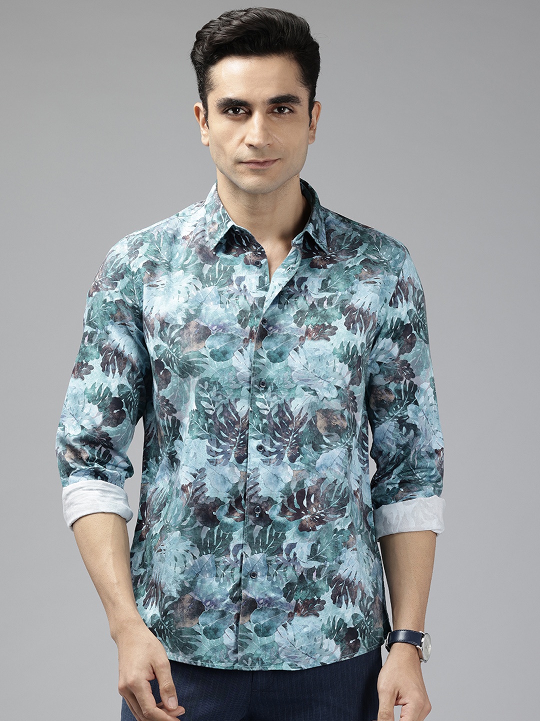 

Blackberrys Men Slim Fit Floral Pure Cotton Casual Shirt, Blue