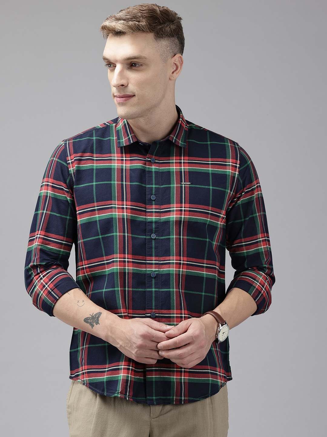 

Blackberrys Slim Fit Pure Cotton Checked Shirt, Navy blue