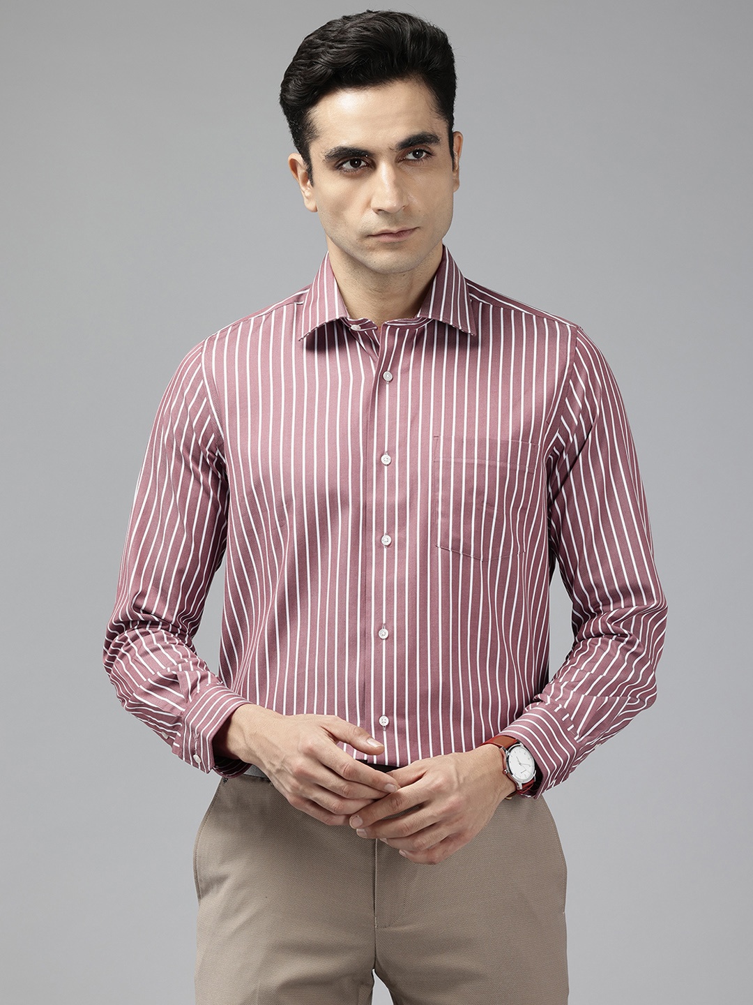 

Blackberrys Men Slim Fit Striped Formal Shirt, Pink