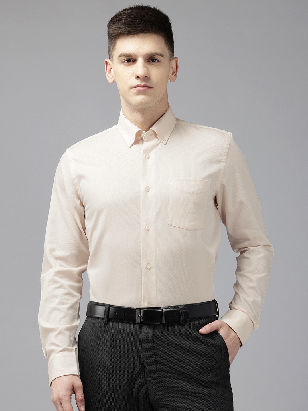 

Blackberrys Slim Fit Pure Cotton Textured Formal Shirt, Cream