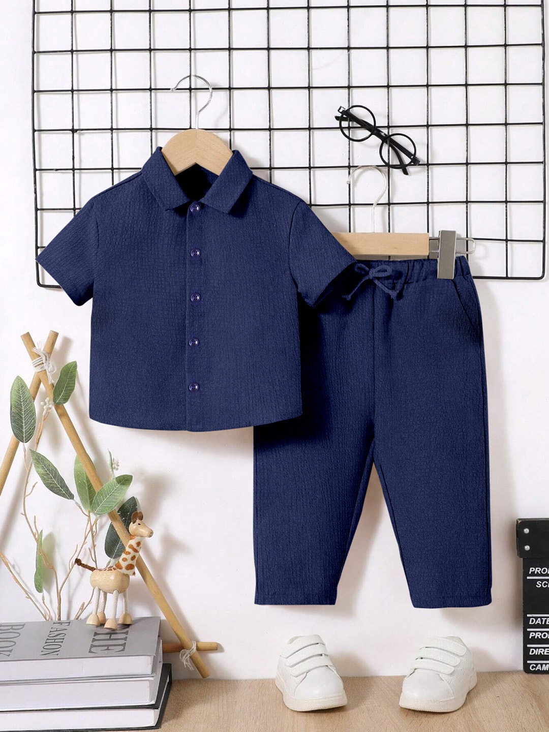 

OMPAX Boys Collar Shirt with Trousers, Blue