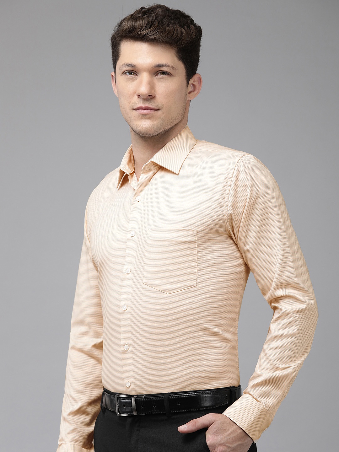 

Van Heusen Slim Fit Textured Pure Cotton Formal Shirt, Beige