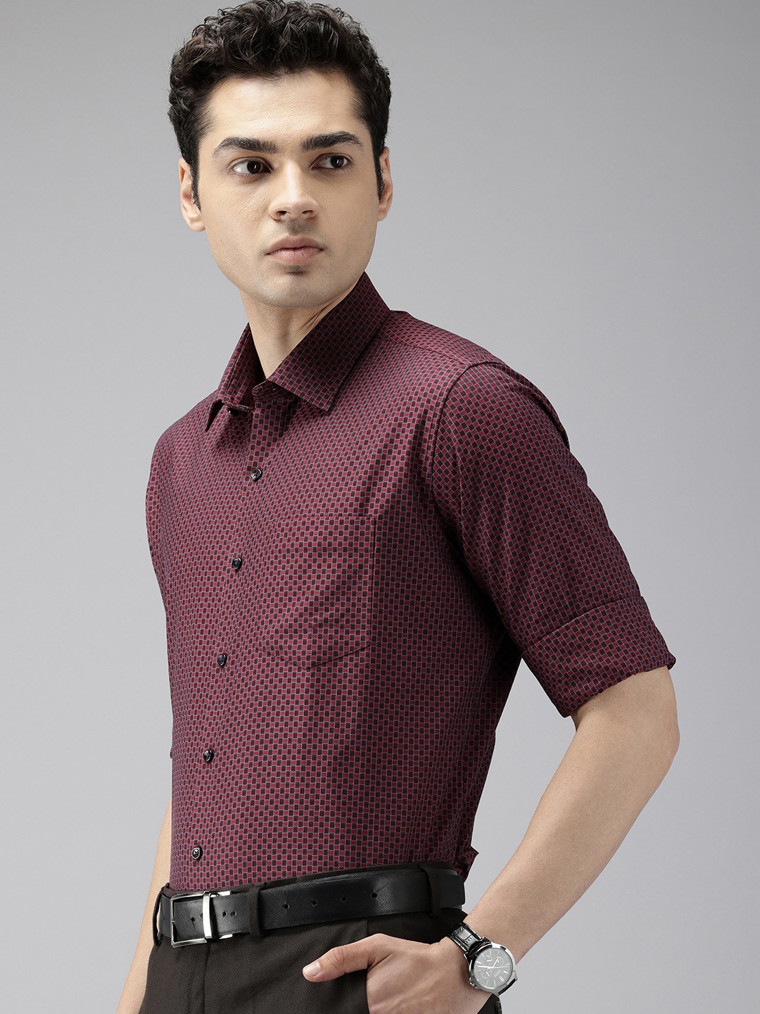 

Van Heusen Pure Cotton Slim Fit Checked Formal Shirt, Burgundy