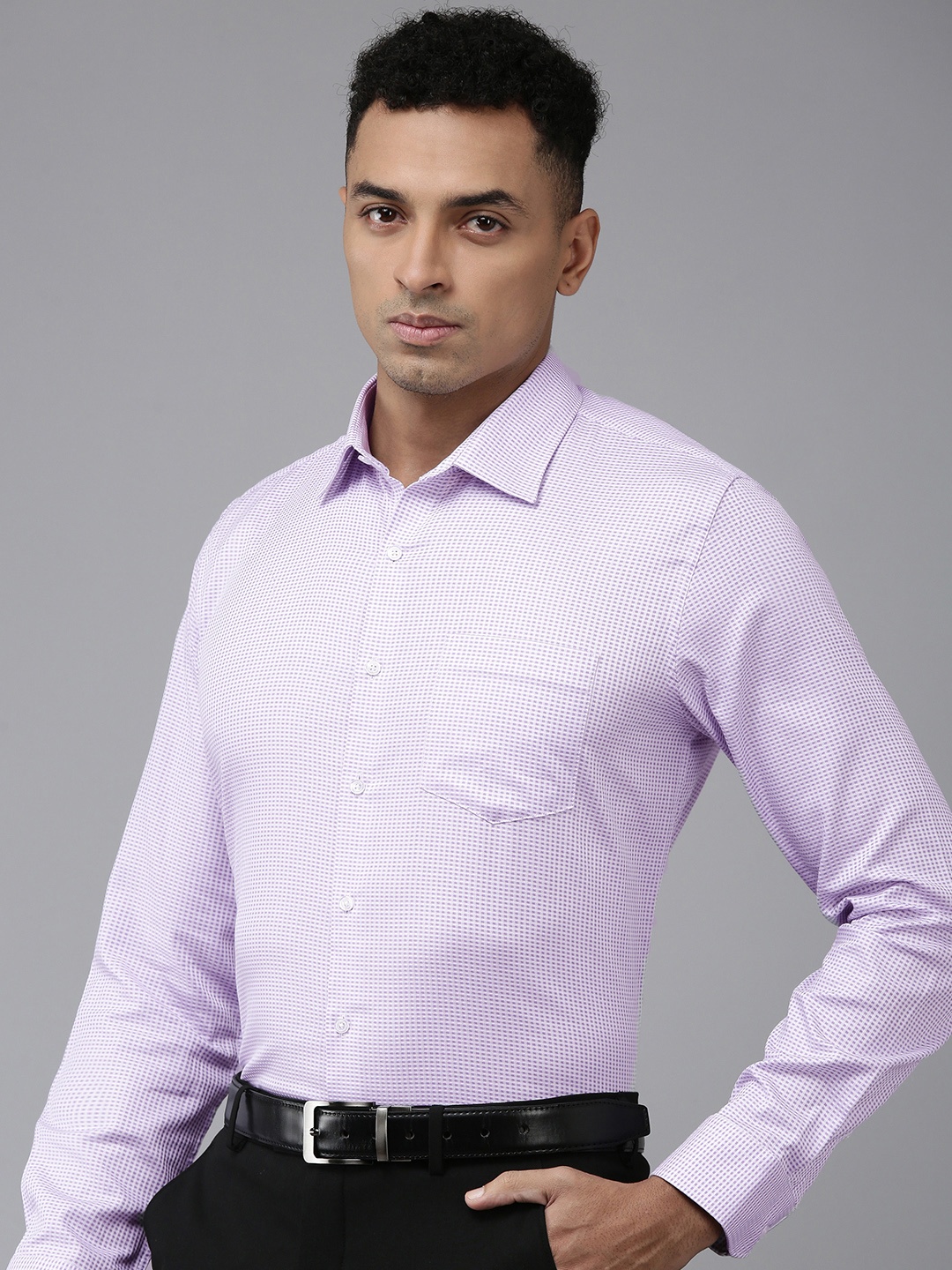 

Van Heusen Pure Cotton Self Design Textured Slim Fit Opaque Formal Shirt, Purple