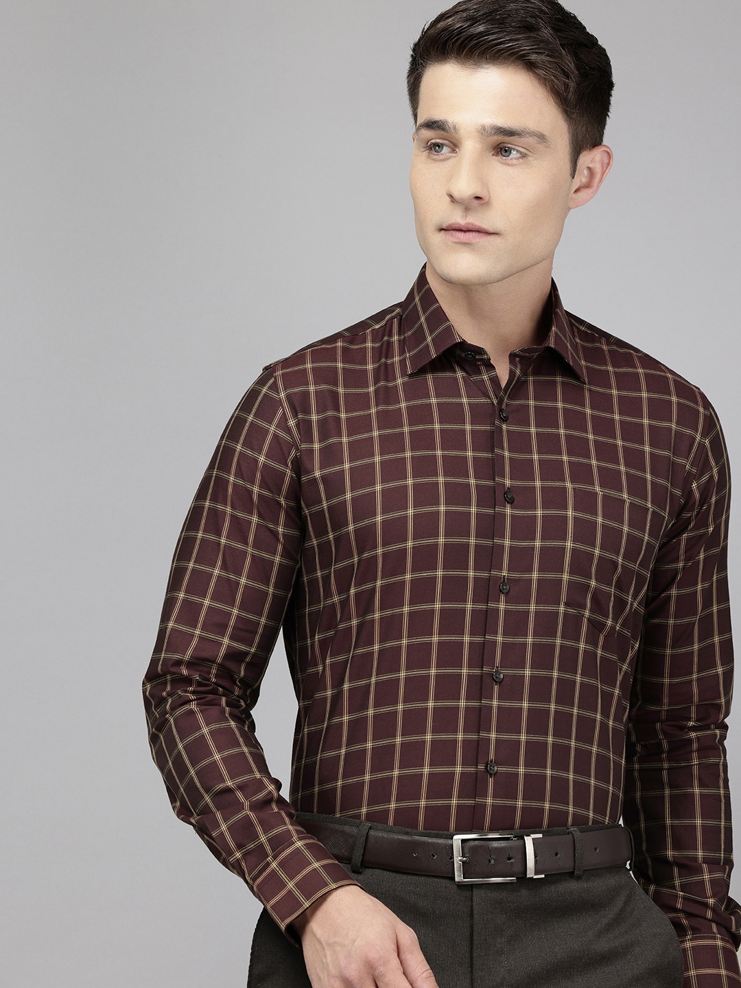 

Van Heusen Slim Fit Checked Pure Cotton Formal Shirt, Brown