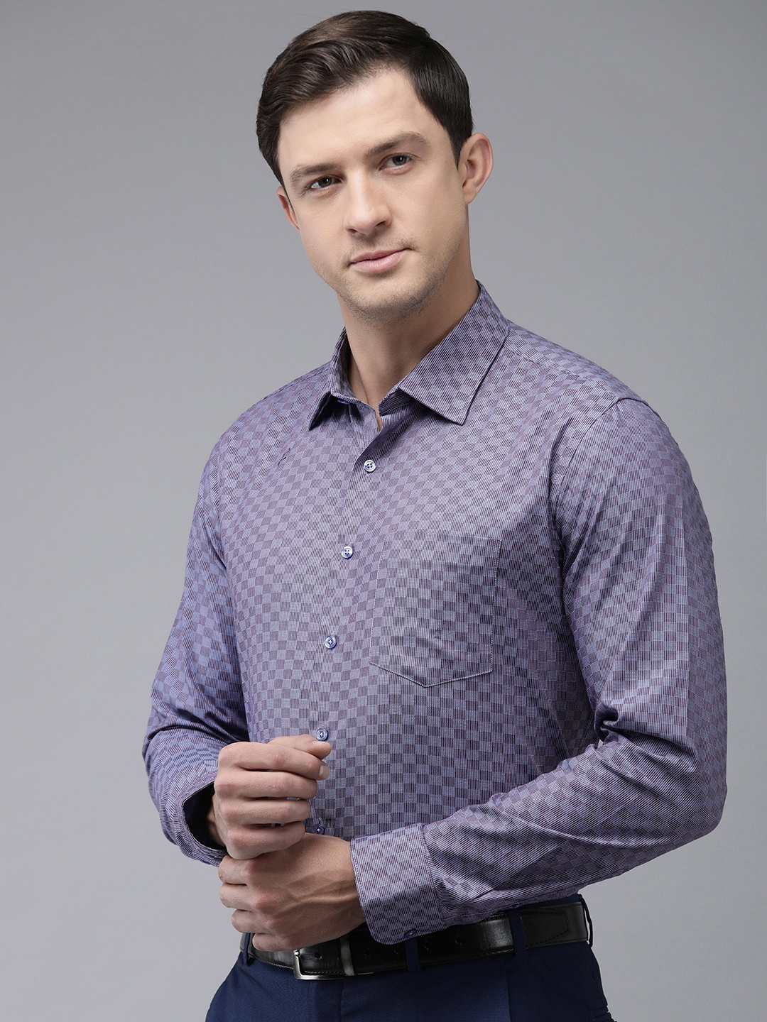 

Van Heusen Slim Fit Self Checked Pure Cotton Formal Shirt, Purple