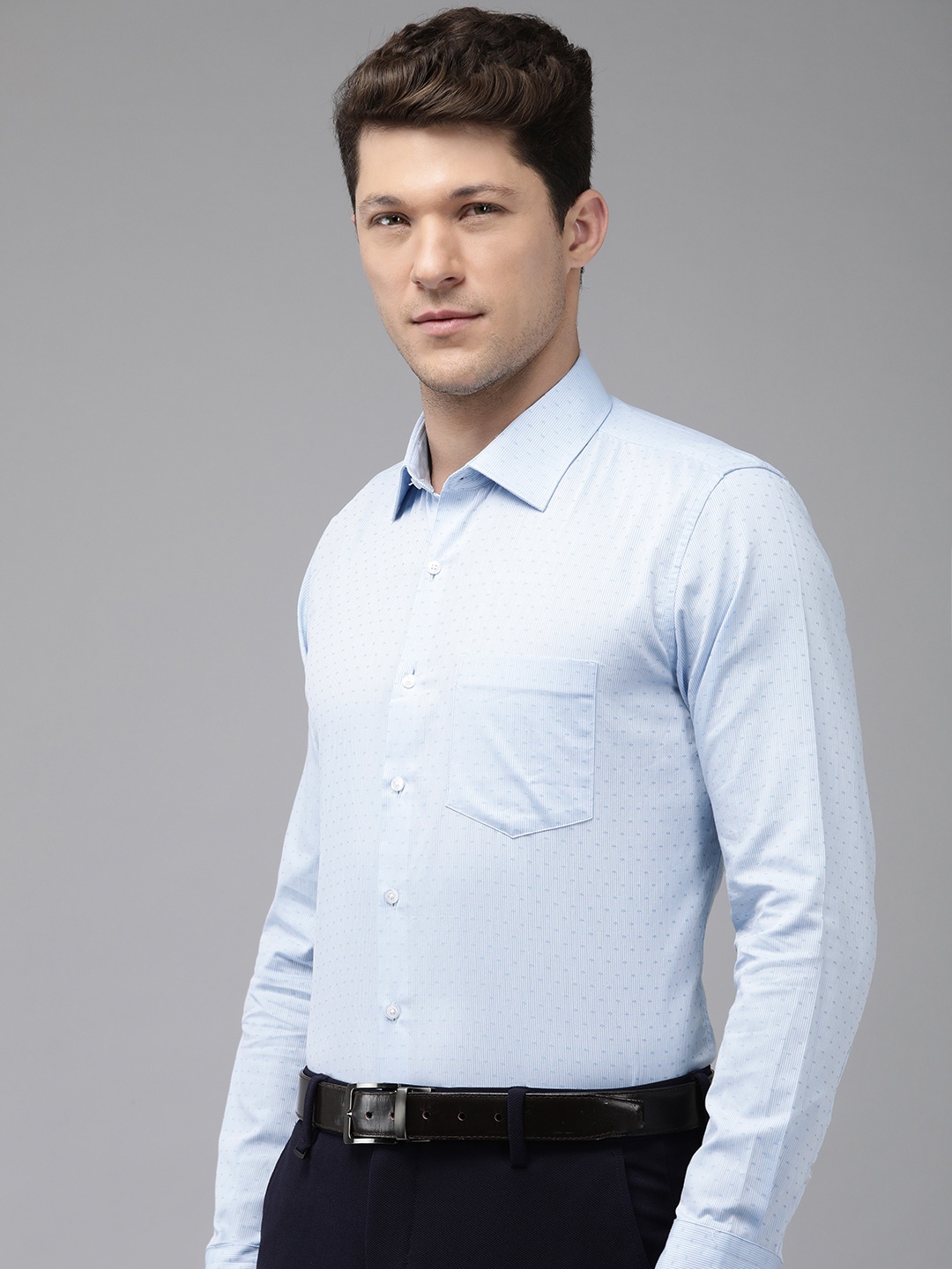 

Van Heusen Textured Slim Fit Pure Cotton Formal Shirt, Blue