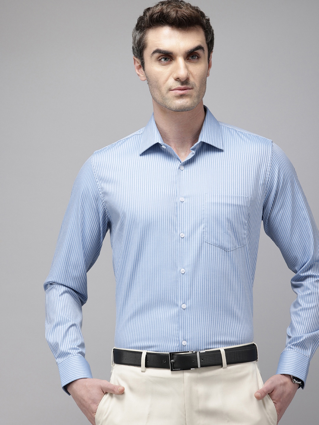 

Van Heusen Pure Cotton Slim Fit Self-Striped Formal Shirt, Blue