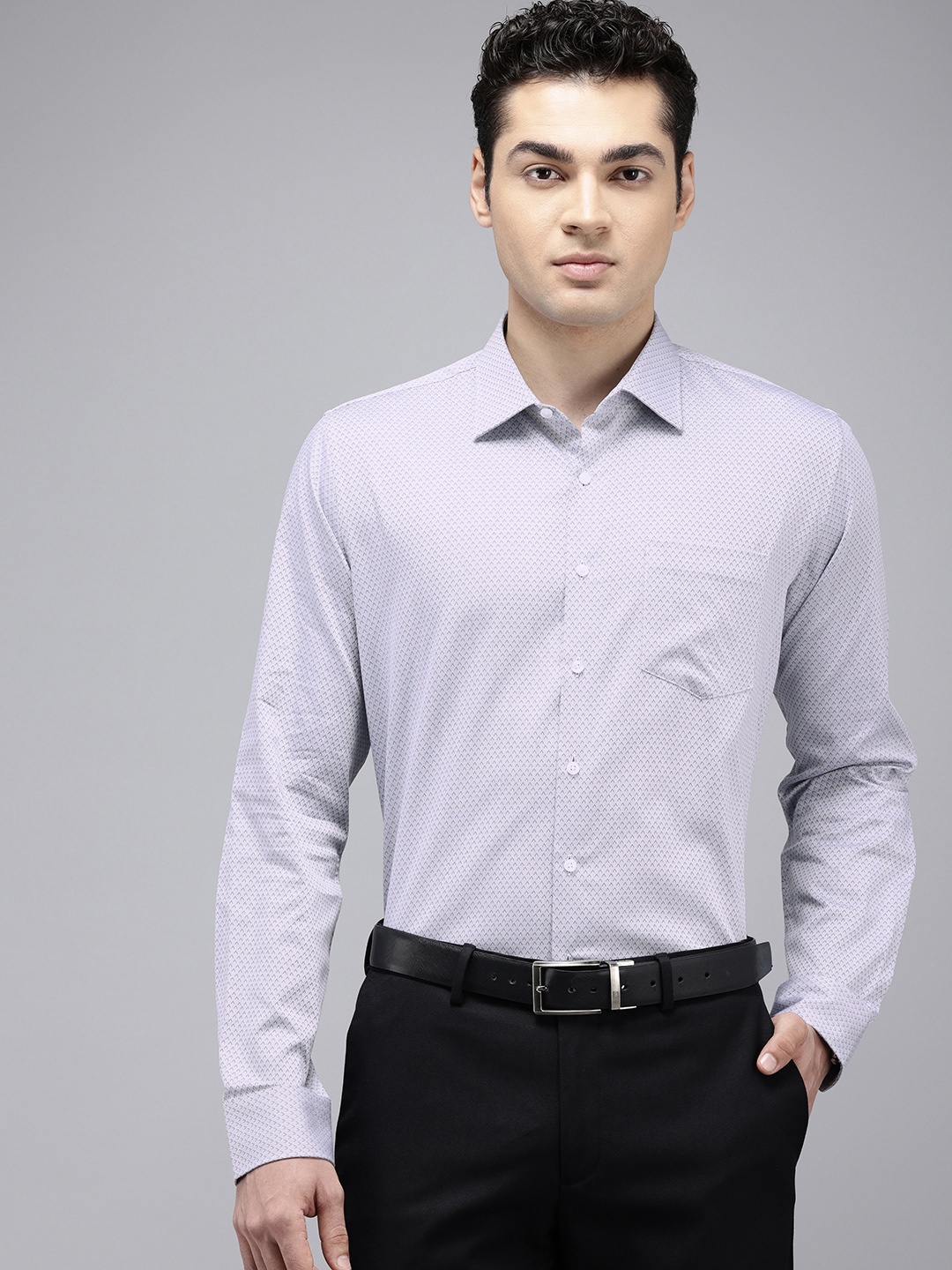 

Van Heusen Slim Fit Geometric Self Designed Pure Cotton Formal Shirt, Grey