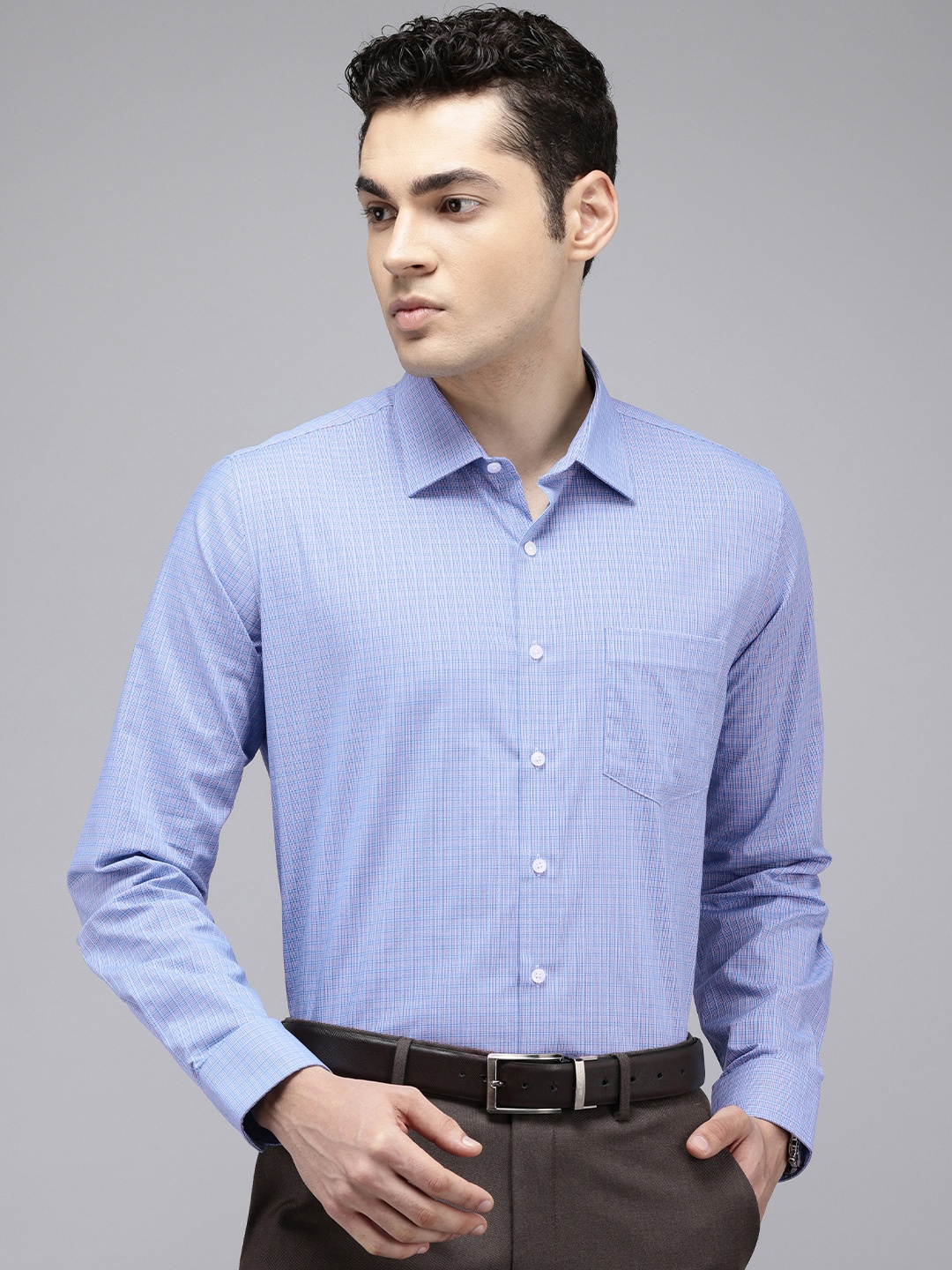 

Van Heusen Slim Fit Self Checked Pure Cotton Formal Shirt, Blue