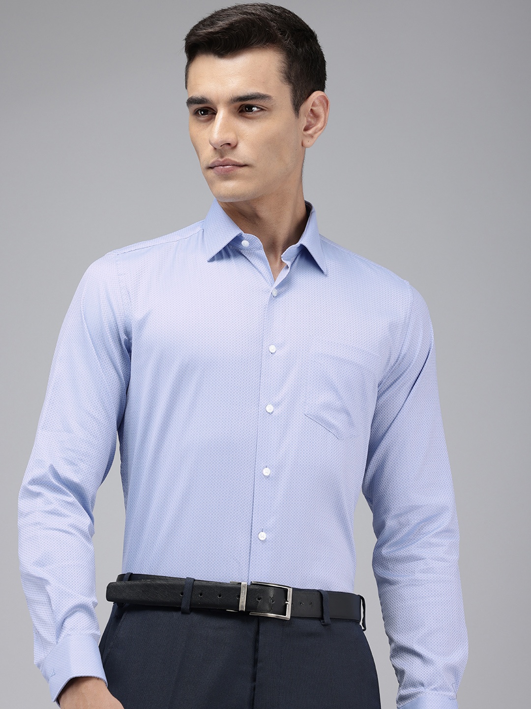 

Van Heusen Slim Fit Opaque Self Design Textured Pure Cotton Formal Shirt, Blue